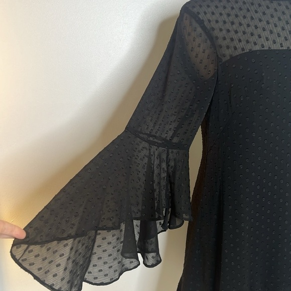 Vince Camuto black sheer Swiss dot ruffle long sleeve cocktail dress size 10 - Picture 6 of 12